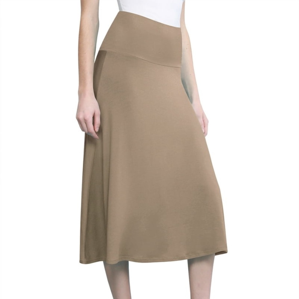 Doublju High Waisted Flared Knee Length Skirt